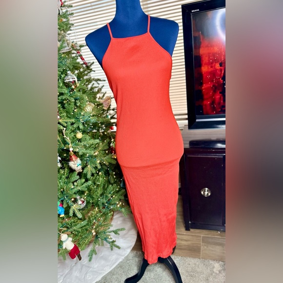 NWT! ZARA Fitted Red Strappy Ribbed Midi Dress - Picture 6 of 15